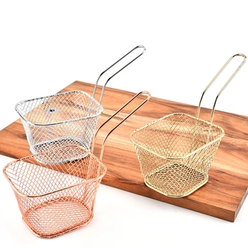 

1Pcs Mini Stainless Steel Square Chips Deep Fry Baskets Food Presentation Strainer Potato Cooking Tool Chef Basket Colander Tool