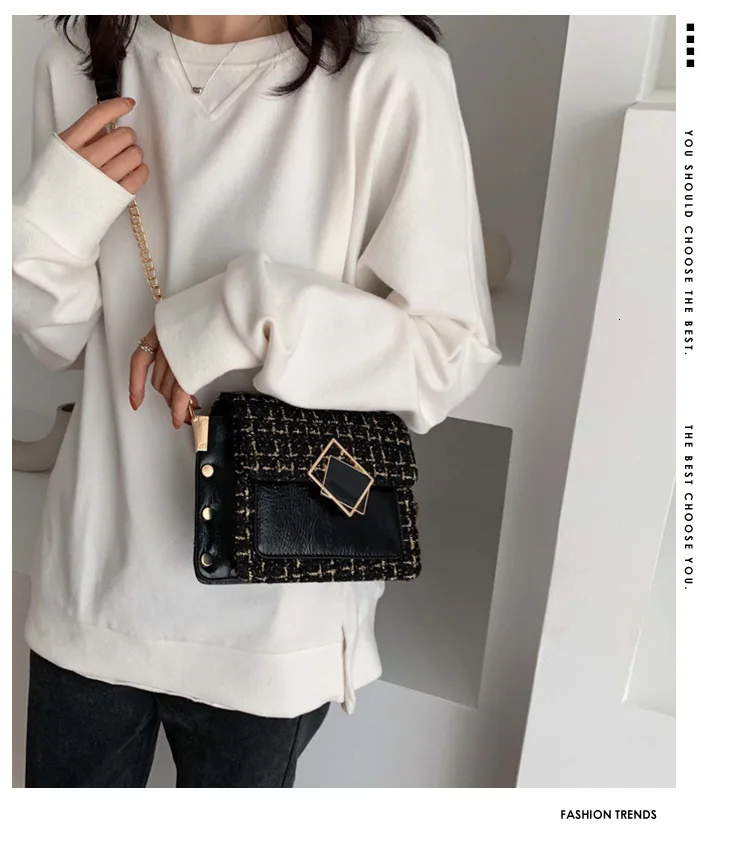 Winter Fashion Woolen Woman Chain Small Luxury Handbags Women Messenger Crossbody Bags Female For Designer Flap Shoulder Bag