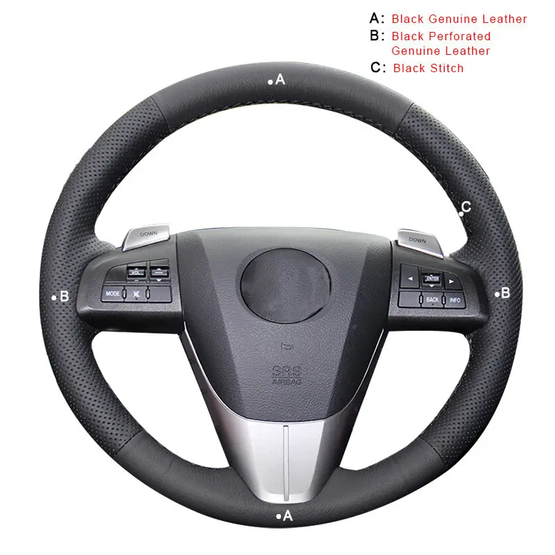 Genuine Leather Автомобильная Оплетка на руле Крышка для Mazda 3 Axela 2008-2013 Mazda CX-7 CX7 2010-16 Mazda 5 2011-2013 DIY автомобильные чехлы на колеса - Название цвета: Genuine Leather