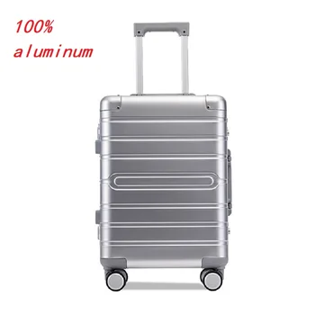 

100 aluminum travel suitcase 20 inch spinner business 24 inch luggage trolley case on wheel