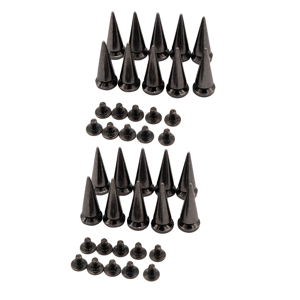 20 Sets 25mm Cone Screw Back Metal Studs Bags Leathercraft Rivets Black