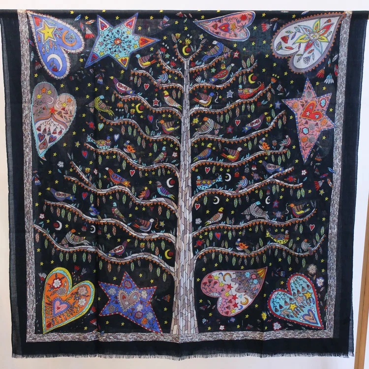 

Wishing Tree Scarf Women Cat Animal Scarves Winter Pashmina 300s Cashmere Shawls Wraps Warm Large 200*100cm