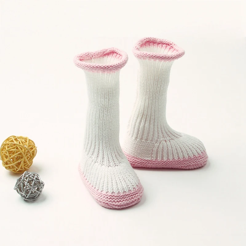 Autumn Winter Newborn Baby Infants Knit Boots First Walkers Toddler Girl Boy Soft Soled Solid Color Anti-slip Knitted Shoes