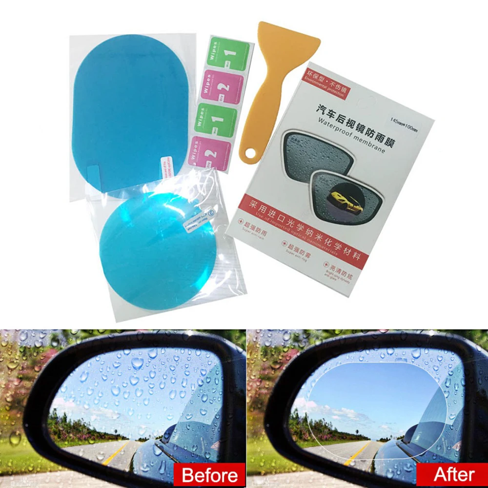 Car Rear View Mirror Film Set Rainproof Film Anti Fog Anti Glare HD Nano Coating Protective Sticker Side Window Reflective Mirror Universal Waterproof Film 4PCS for Safe Driving