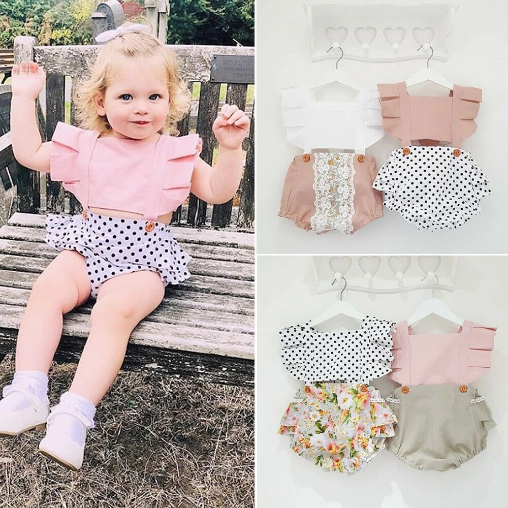 Summer Fashion Toddler Infant Baby Girl Clothes Sleeveless Dots Bodysuit Jumpsuit Outfits