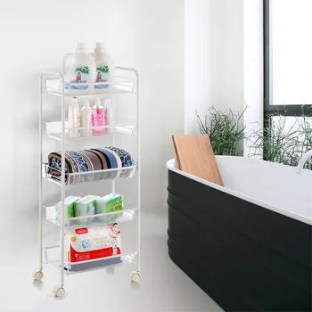 

5-Tier Storage Shelf Home Rack Mesh Wire Rolling Cart Storage Trolley Organizer for Kitchen Pantry Bedroom Bathroom Living Room