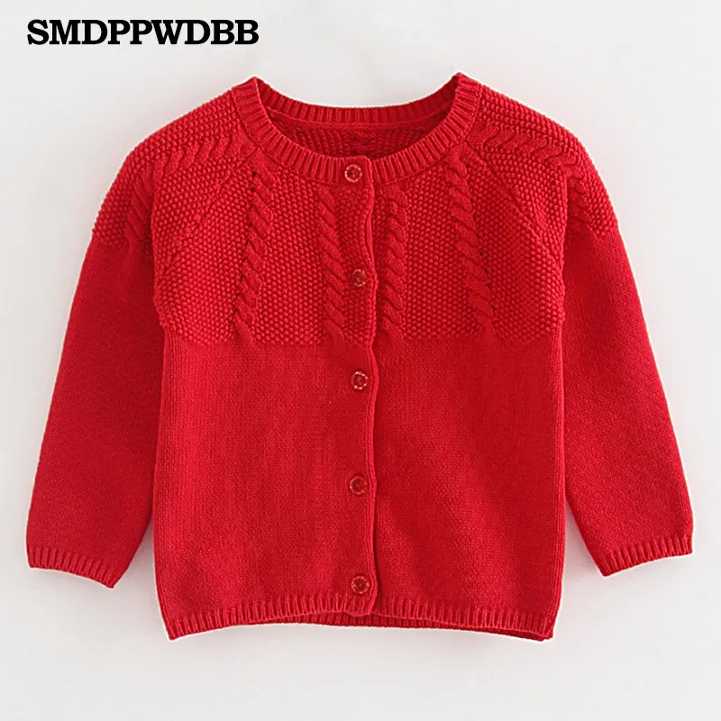 Весенняя детская одежда свитера для девочек Повседневный однотонный вязаный кардиган с длинными рукавами для маленьких девочек; свитера для девочек - Цвет: Red
