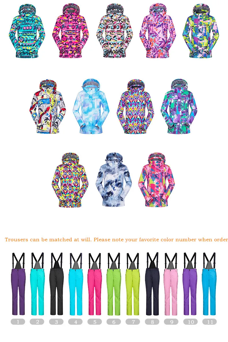 Лыжный костюм Warme Anzug Frauen wausserdicht Winddicht Skifahren und Snowboarden Jacke Hosen