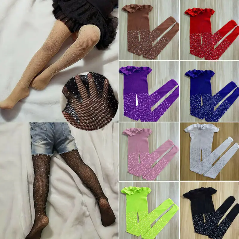 New Kids Baby Girls Rhinestone Fishnet Stockings Children Girl Mesh Pantyhose Hollow Out Tights Girl Stockings