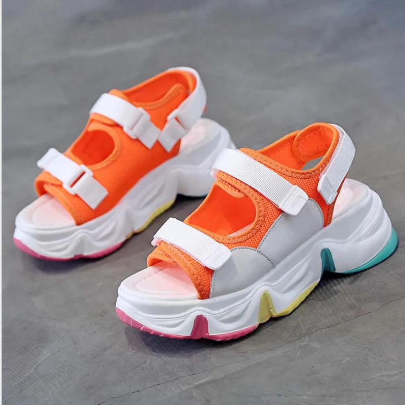 

Women Chunky Sandals Luxury Designers Sports Platform Sandal 6cm High Wedges Casual Shoes Woman White Green Pink 2020 Summer