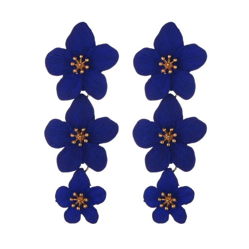 blue Красные цветочные серьги для женщин, корейские летние серьги, металлические серьги с большими желтыми розовыми цветами, модные ювелирные украшения aretes - Окраска металла: blue