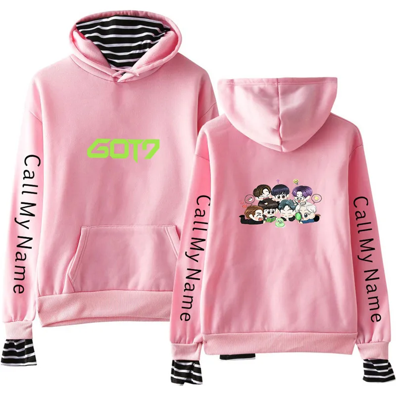 GOT7 поддельные из двух частей толстовки Толстовка kawaii уличная Женская/Мужская мода корейский стиль толстовки Толстовка