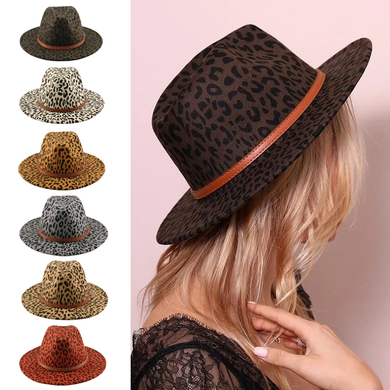 

Men Women Wool Leopard Print Panama Hats Wide Brim Sunhats Fedora Cap Trilby Jazz Outdoor Travel Party Street Style Size L