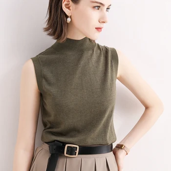 

Fashion Short Cashmere Sleeveless Vest Women's Half Turtleneck Spring and Summer New Solid Knitted Wool Sweater Pullover vest