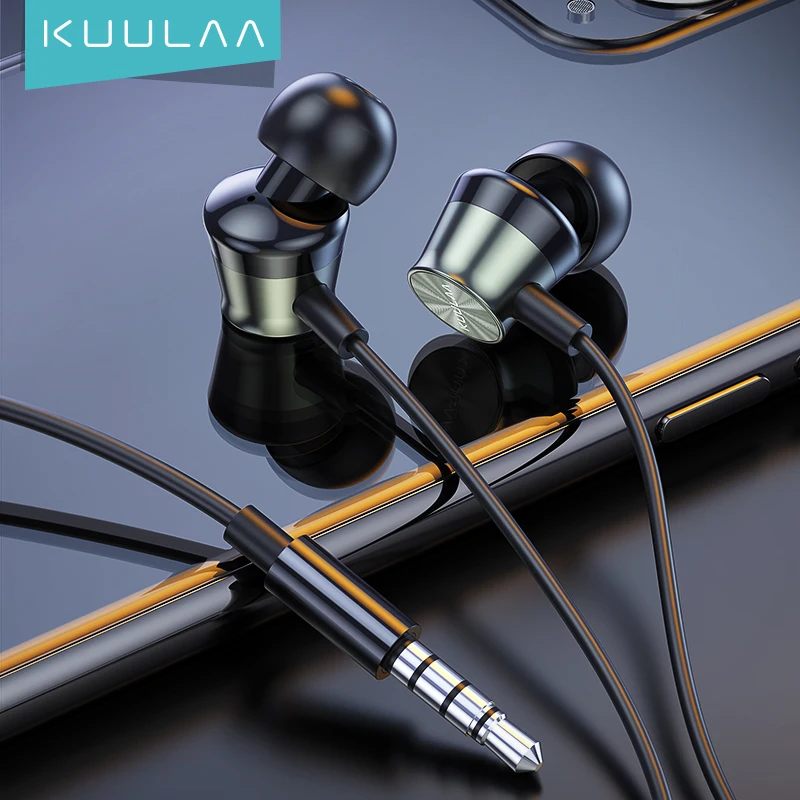 Наушники-вкладыши KUULAA с басами спортивные наушники микрофоном для Xiaomi iPhone Samsung MP3