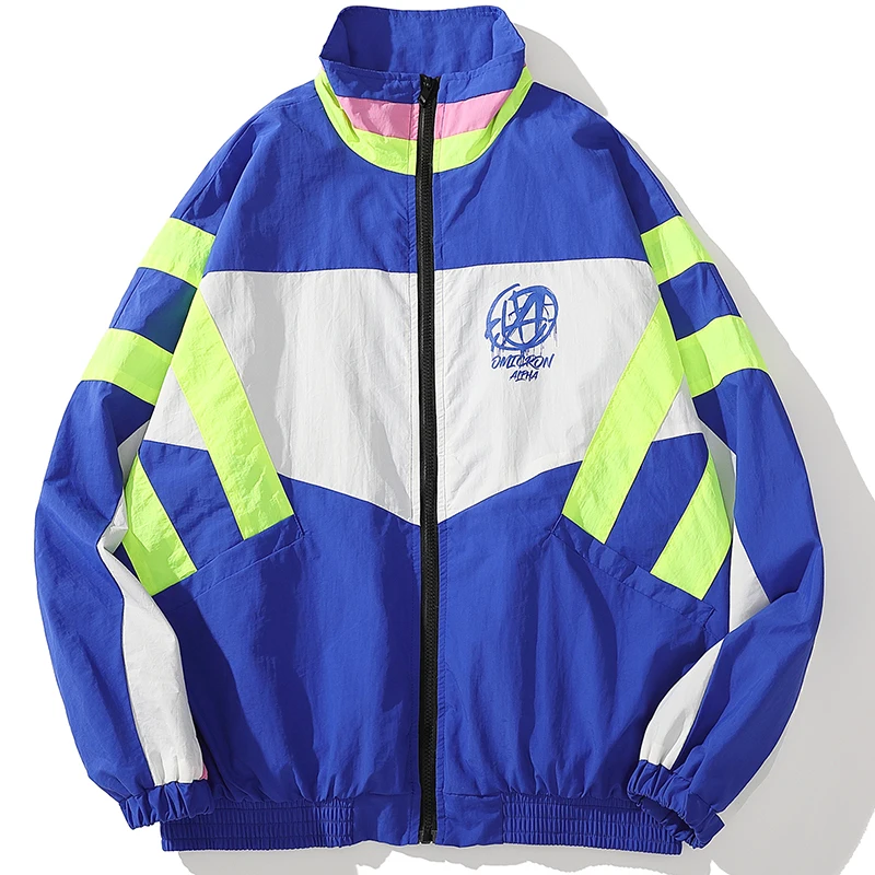 Ветровка мужская с цветными вставками винтажная куртка в стиле хип хоп Повседневная Уличная мода на молнии