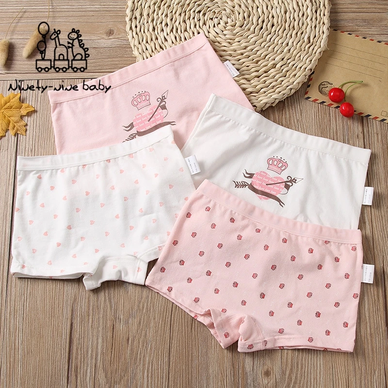 

4Pcs/Lot Kids Girls Underwear Baby Panties Children's Clothing Girl Cute Heart-shaped Printed Breathable Cotton Material Panties