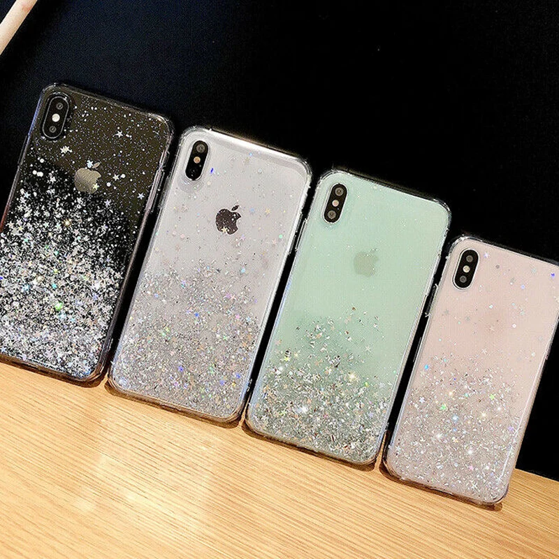 

Epoxy Clear Case For iPhone XS MAX XR X 8 7 6S Plus Glitter Luxury Star Cover Case On iPhone