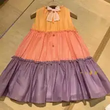 Летнее платье для девочек; коллекция года; платье принцессы с бантом на пуговице сзади для маленьких девочек; детское платье; одежда для детей;