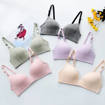 

Roseheart New Women Fashion Black Purple Pink Wireless Padded Bras Plaid Female Bra Sexy One-Piece Bralette Underwear A B