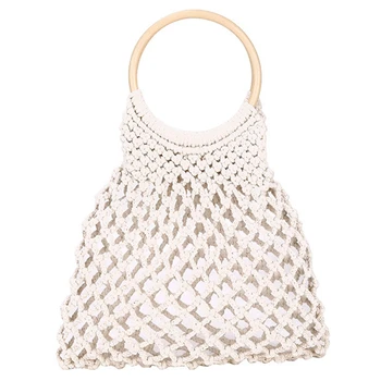

LJL-Fashion Popular Woven Bag Mesh Rope Weaving Tie Buckle Reticulate Hollow Straw Bag No Lined Net Shoulder Bag