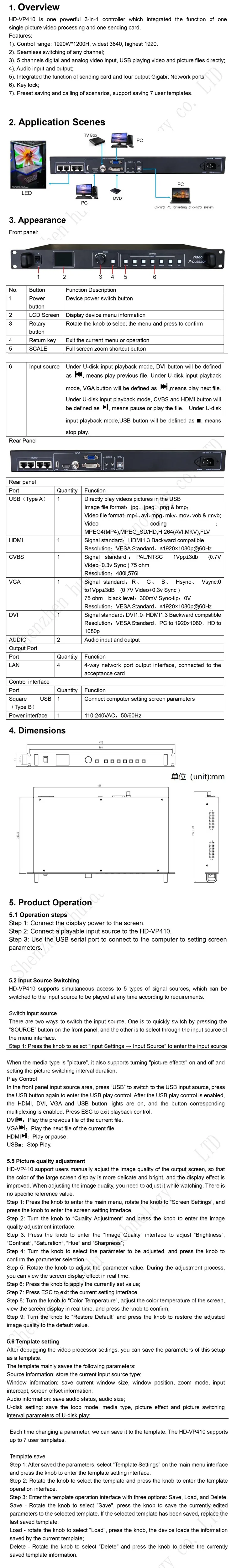 HD-VP410 Spec and User Manual V1