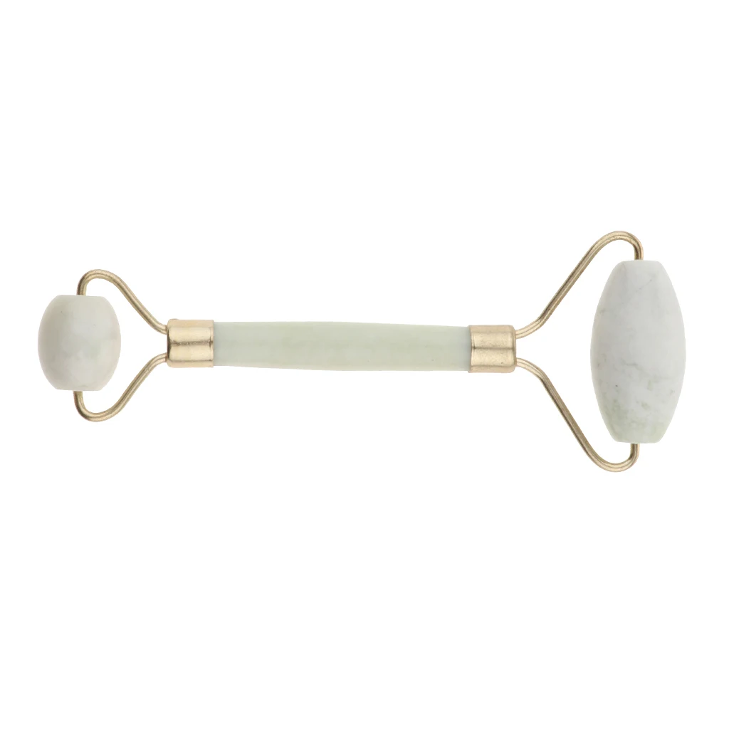  Facial Stone Roller and Jade Massage Roller with Two Roller Massage Head for Face Neck Arm Leg Body Relax