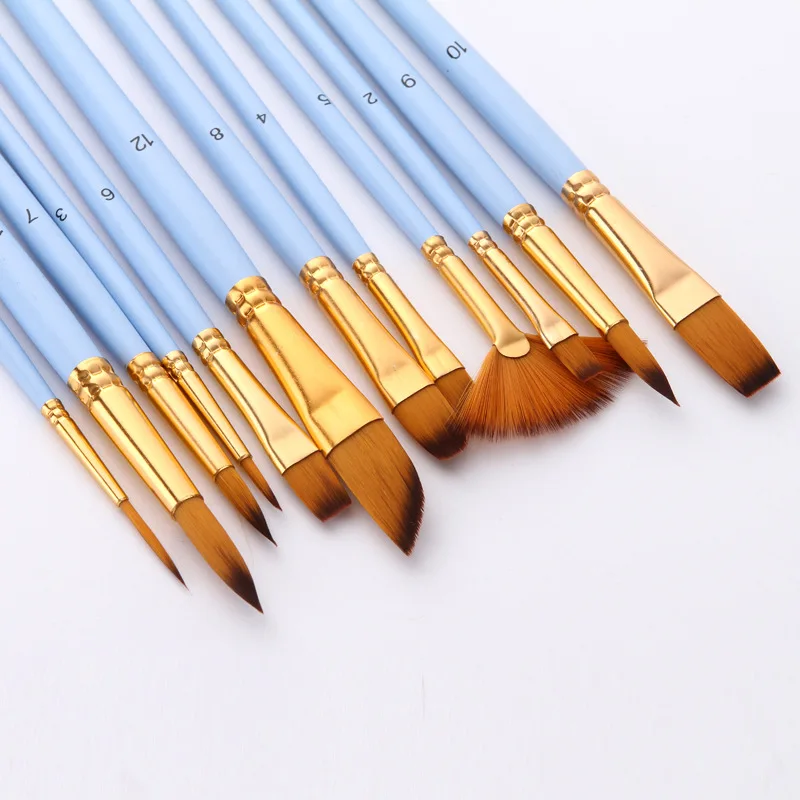 12Pcs Fine Paint Brushes Set Nylon Hair Variety Style Different Size For  Acrylic Oil Watercolor Artist Drawing Pen Supplies