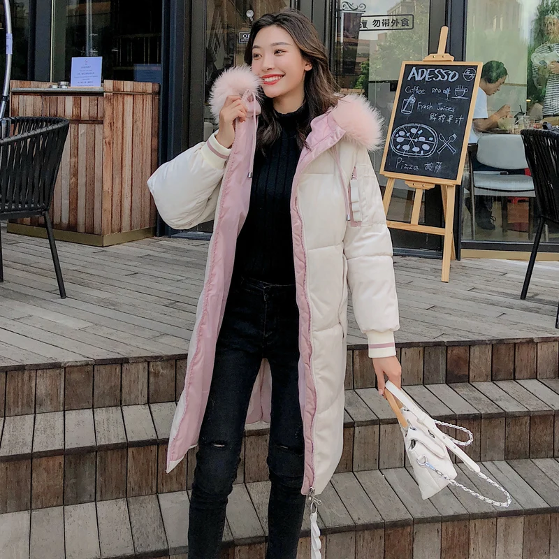 Winter New Women Medium Length Down Jacket Fashion Thick Hooded Fur Collar Parka Female Warm Long Parkas Plus SizeCA6527