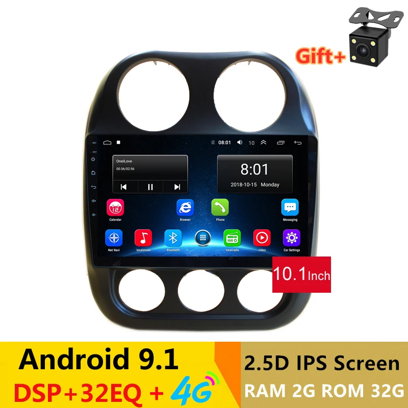 1" 2.5D ips Android 9,1 автомобильный DVD мультимедийный плеер gps для JEEP COMPASS 2010 2011- аудио компактное минирадио 32EQ стерео навигация