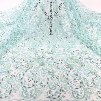 

New Design Gown / Party Skirt Fabric Shiny Sequin Embroidery African Lace Fabric Mesh High Quality French Lace Fabric 5 yards