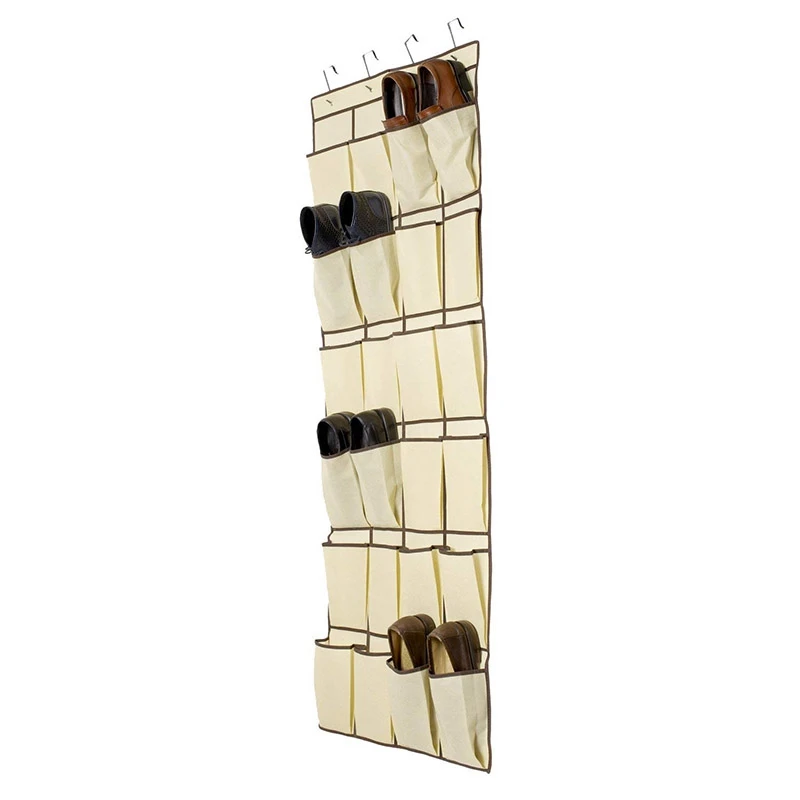2PCS over the Door Shoe Organizer 24 Large Pockets Heavy Duty Fabric Hanging Shoe Rack over the Door Hanging Shoe Organizer for