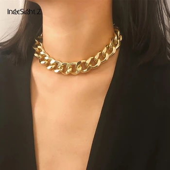 

IngeSight.Z Punk Curb Cuban Choker Necklace Collar Statement Gold Color Chunky Thick Clavicle Chain Necklaces for Women Jewelry