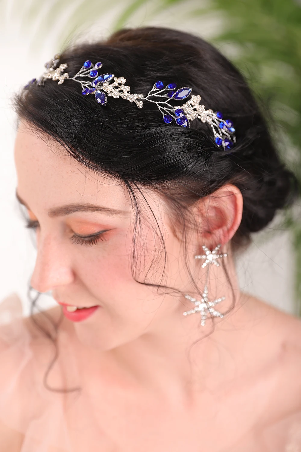 Silver Blue Crystal Wedding Hair band Rhinestones Bridal Crown Headdress Banquet Feast party for women hair accessories bridal hair accessories