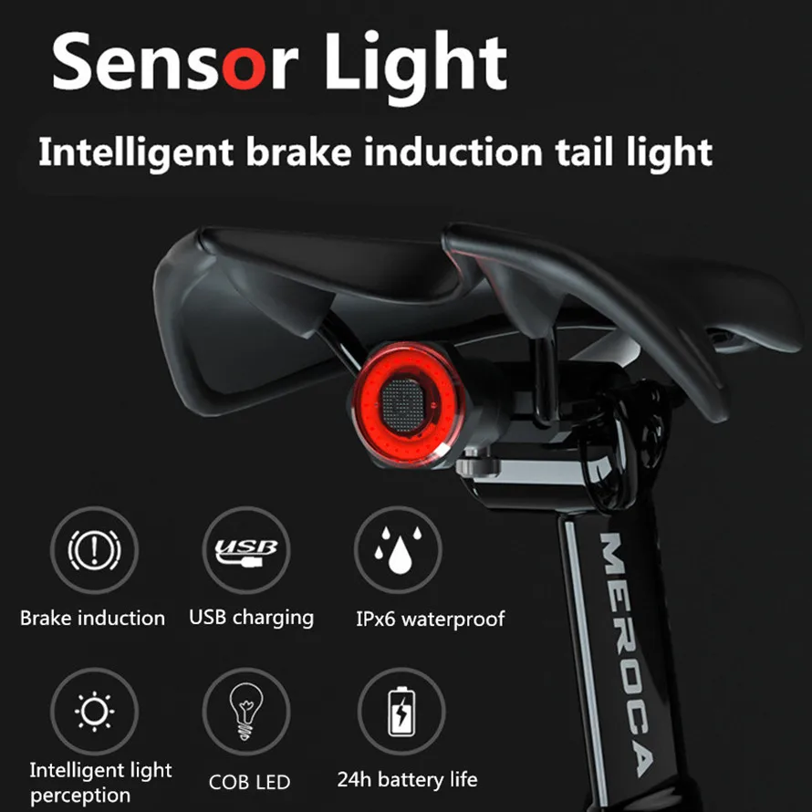 MTB Mountain Bike Intelligent Induction Brake Taillights Lights Usb Charging Road Bicycle Night Riding Tail-lights | Спорт и