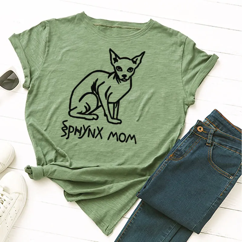 Сфинкс мама женская футболка астетические коты Kawaii размера плюс уличная Meow Girl