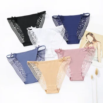 

Sexy Panties Female Lace Underpants Ice Silk Ultra-thin Seamless Underwear Women's Low Waist Ladies Briefs Plus Size L-2XL