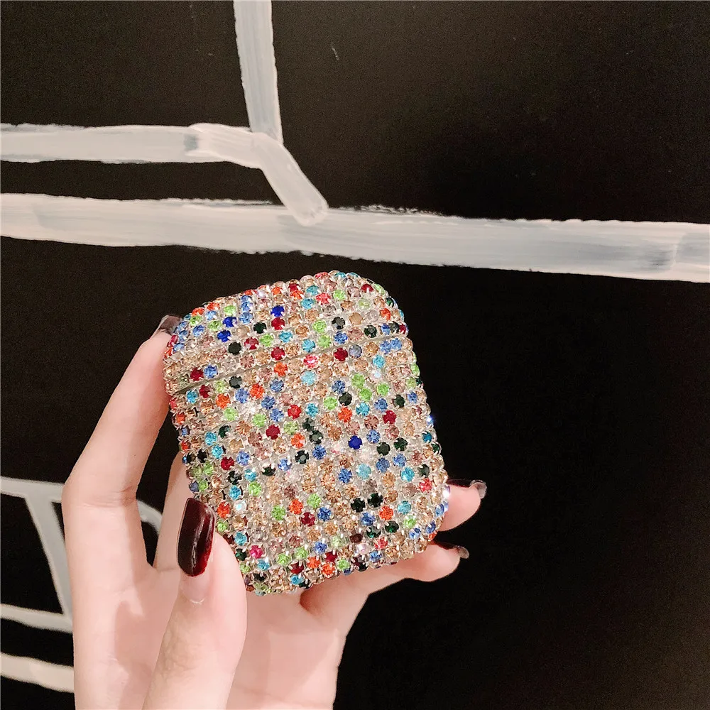 MULTICOLOR Luxury 3D Bling diamonds Airpods case For Apple Airpods Hard PV back Cover Accessories bluetooth Headphone Case - Цвет: MULTICOLOR