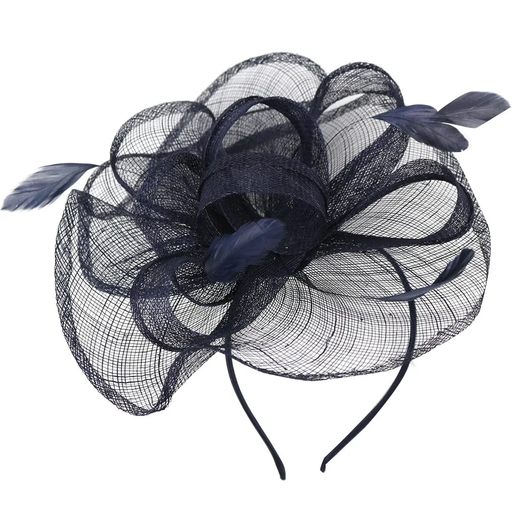 Женская элегантная сетчатая Вуалетка, шляпа с ремешком, цветок, перо, вечерние шляпы, женские фетровые заколки для волос, повязка на голову, Аксессуар# CL3