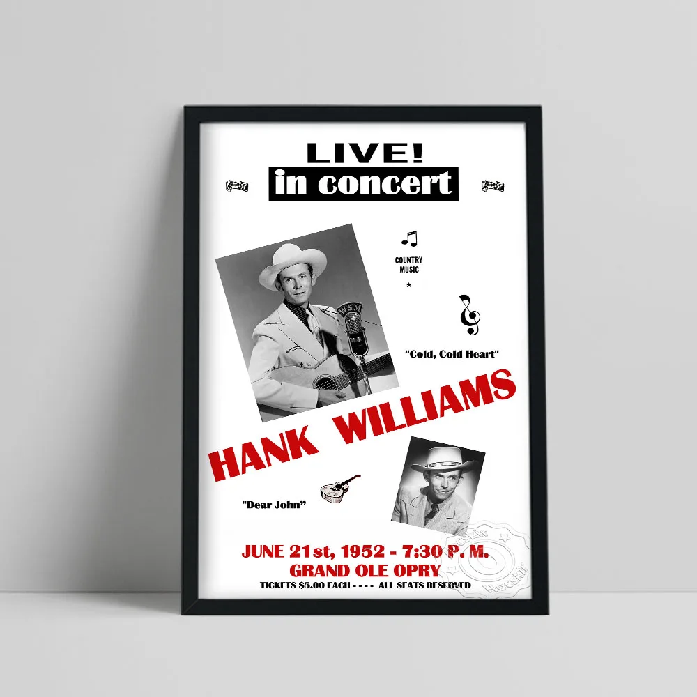 

Vintage Country Music Concert Poster, Hank Williams Fans Collection Black White Red Canvas Painting, Nostalgic Singer Home Decor