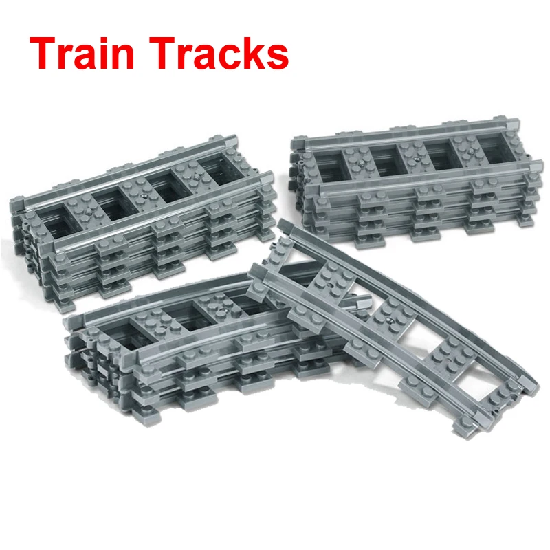 

10-100Pcs City Trains Train Track Rail Straight Curved Rails Building Blocks Set Bricks Model Kids Toys Compatible Blocks Gift