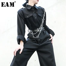 [EAM] женский комбинезон свободного кроя с карманами, с широкими штанинами, новинка, с высокой талией, с карманами, с вышивкой, модные штаны, весна-осень, 1M388