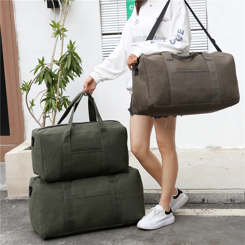 Men Folding Travel Bag Large Capacity Canvas Unisex Luggage Storage Bag Outdoor Portable Shoulder Fitness Duffel