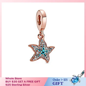 

HOT New Summer 925 Sterling Silver Sparkling Starfish Dangle Charms fit Original Pandora Bracelets BeadsDIY Women Jewelry