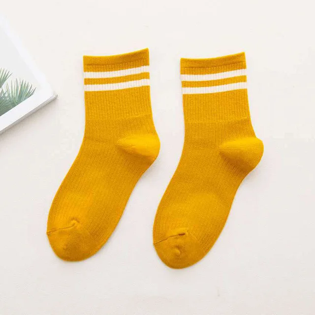 CXZD, милые хлопковые свободные полосатые носки в японском стиле для девочек, разноцветные женские носки в стиле Харадзюку, дизайнерские носки в стиле ретро, желтые, белые - Цвет: Yellow