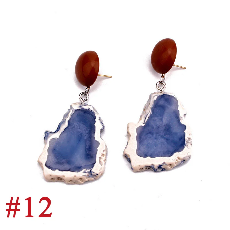 21Vintage Blue Pink Stone Resin Earrings Big Long Drop Earrings For Women Statement Jewelry Pendientes Mujer Moda 2019 Ohrringe