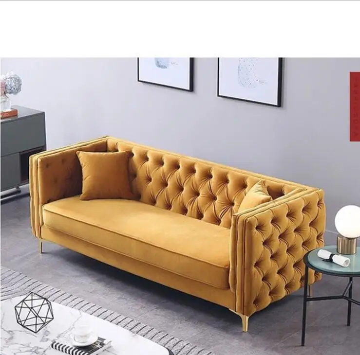 Good quality High-end yellow double three-seat sofa