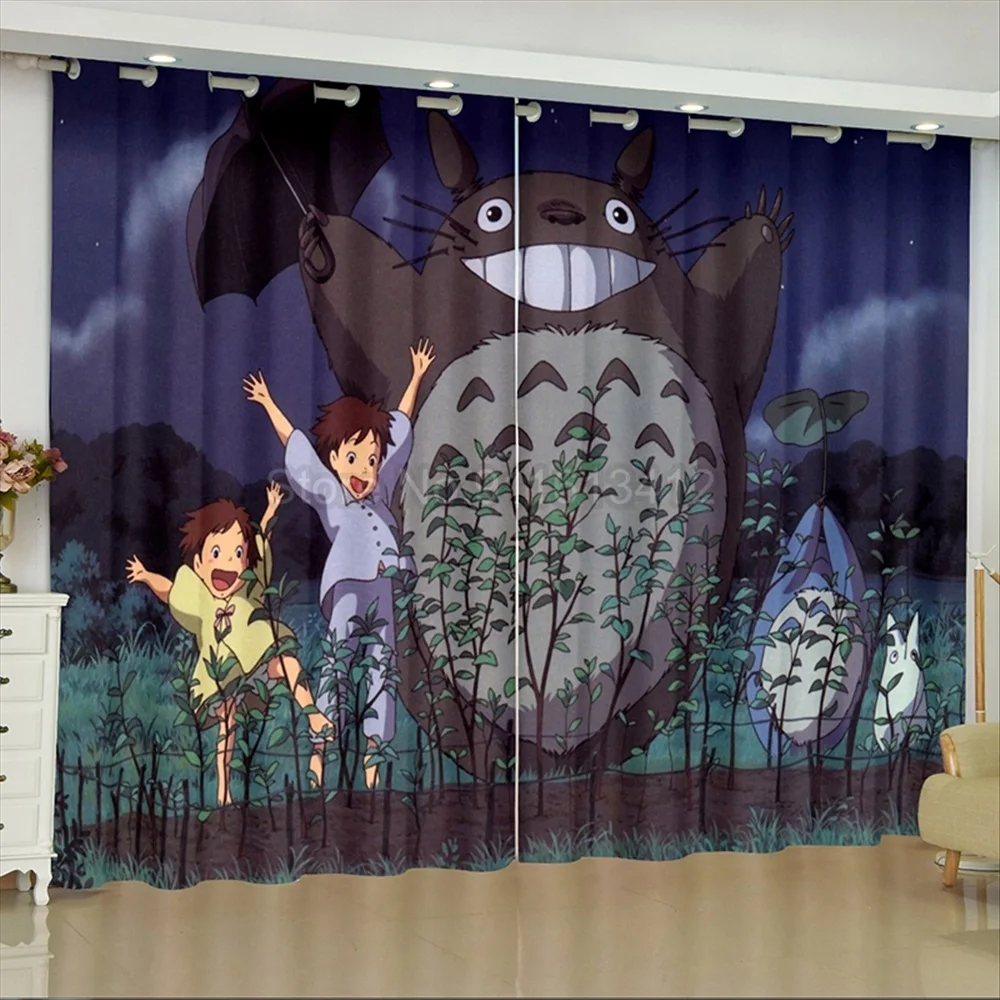 cheap curtains Shading 70% Blackout Curtain Anime Totoro Curtains Kids Living Room Bedroom 2 Panel Window Drapes 3D Digital printing Custom white curtains