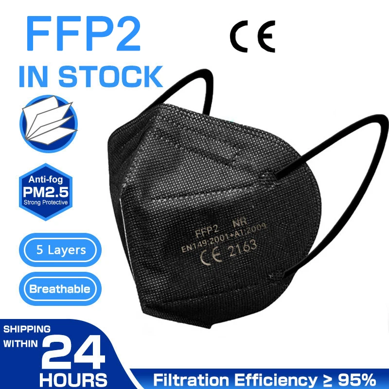 Черные FFP2 KN95 маски 5 слоев фильтр пыль рот PM2.5 маска для лица гриппа Личная защита