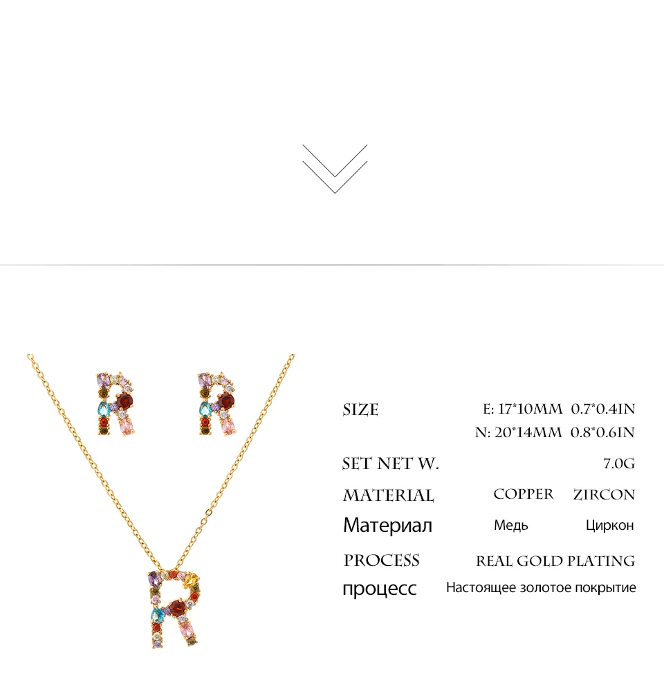 Mchic модный набор в цветах радуги буквы R серьги подвеска ожерелье ювелирные изделия для женщин роскошный горный хрусталь Рождественский подарок аксессуары